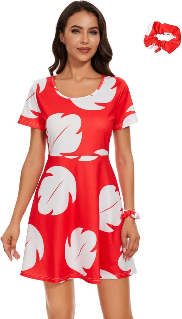 Women's Cosplay Dress - Red Short Sleeve Knee Length Casual Daily Party Dress (XX-Large Plus)