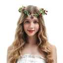 Bubbmi Flower Crown Headband with Red Berry, Elf Fairy Cosplay Forehead Headpiece with for Wedding Festival Masquerade Party Women Girls (FC1587hongguonew)