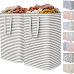 Lifewit 2 Pack Laundry Basket 80L Each, Collapsible Clothes Hamper with Reinforced Handles, Freestanding Waterproof Design for Bedroom and Laundry Room, Grey 160L Total