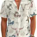 Funny Hawaiian Shirts for Men Retro Button Down Short Sleeve Summer Beach Aloha Shirts Holiday Theme Party Shirt (Beige, L)