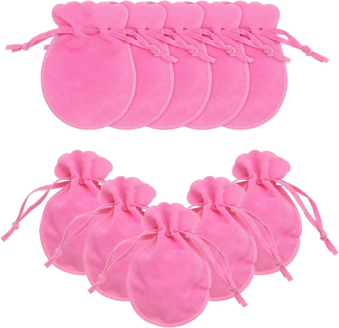 uxcell 10 Pcs Small Velvet Drawstring Pouches, 3.5" x 4.7" Flannel Calabash Shape Drawstring Jewelry Pouches Velvet Jewelry Bags for Wedding Birthday Party Favors, Rose Red