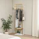Gold Clothing Rack, Freestanding Coat Rack with Metal Shelves and Natural Marble Base, Small Clothes Stand Organizer for Bedroom, Entryway, Apartment (Gold, 19.7")
