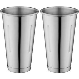 Metal Magery Stainless Steel Milkshake Cups Immersion Hand Blender Malt Cup 30 oz Set of 2