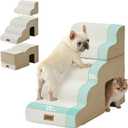 ZOMISIA Dog Ramp for Large Dogs - 24" H 5 Steps Pet Stairs for High Bed with Tunnel 2 in 1 with Zippers Suitable, Indoor Cat Ladders with Non-Slip Bottom, Beige