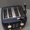 West Bend Timeless 4-Slice Toaster with 7 Browning Levels, Bagel/Waffle/Defrost Settings, High-Lift Lever, Anti-Jam, Easy-Clean Crumb Tray, 4-Slice, Blue/Gold