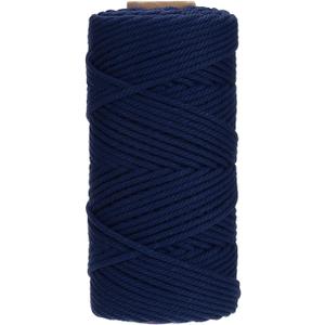 PATIKIL 4mm x 109 Yard Macrame Cord, Soft Cotton Colored Macrame Yarn String 4 Strand Twisted for Wall Hanging Plant Hanger Dreamcatcher DIY Knitting Supplies, Navy Blue