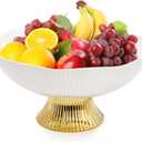 Ceramic Fruit Bowl, 10 Inch Decorative Pedestal Bowl with Golden Feet, Large Modern Footed Vegetable Basket for Kitchen Counter, Dining Table, Home Decor