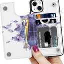 LETO for iPhone 13 Mini Case,Luxury Flip Folio Leather Wallet Cover with Fashion Designs for Girls Women,Built-in Card Slots Kickstand Protective Shell Blooming Purple Flower