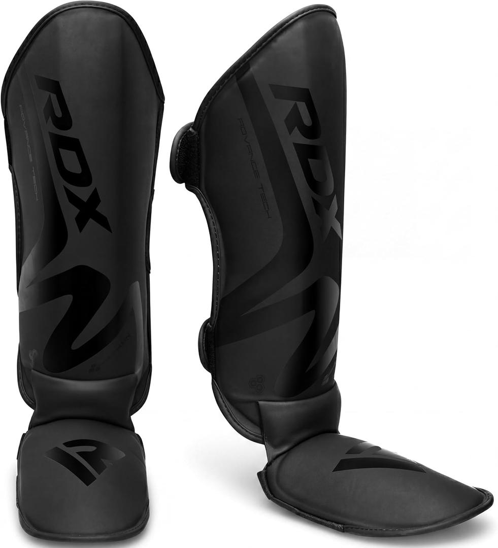 RDX Muay Thai Shin Guards for Men and Women Non-Slip Fit, Full-Contact Protection Adult Shin Pads, MMA, Kickboxing, Sparring, Taekwondo, Shin Protectors Muay Thai, Martial Arts (Matte Black)