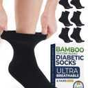 Pembrook Bamboo Viscose Diabetic Socks for Women & Men - 6 Pairs | Breathable Wide Non Binding Plus Size Socks | Loose Fit (Medium)