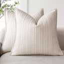ZWJD Pillow Covers 24x24 Set of 2 Soft Polyester Textured Pillow Covers with Stylish Flange Edge Cozy Farmhouse Throw Pillows for Couch Bed Sofa Living Room Beige