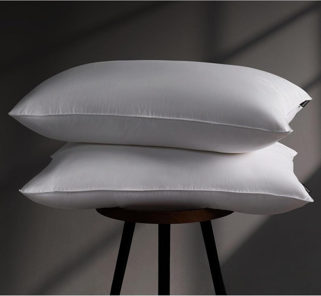 Luxury Feather Down Pillow Queen Size Set of 2 Pack, 100% Cotton Hotel Collection Bed Pillows for Sleeping, Down Surrounded Soft Medium Firm Pillows for Side Back Stomach Sleepers 20" x 30"