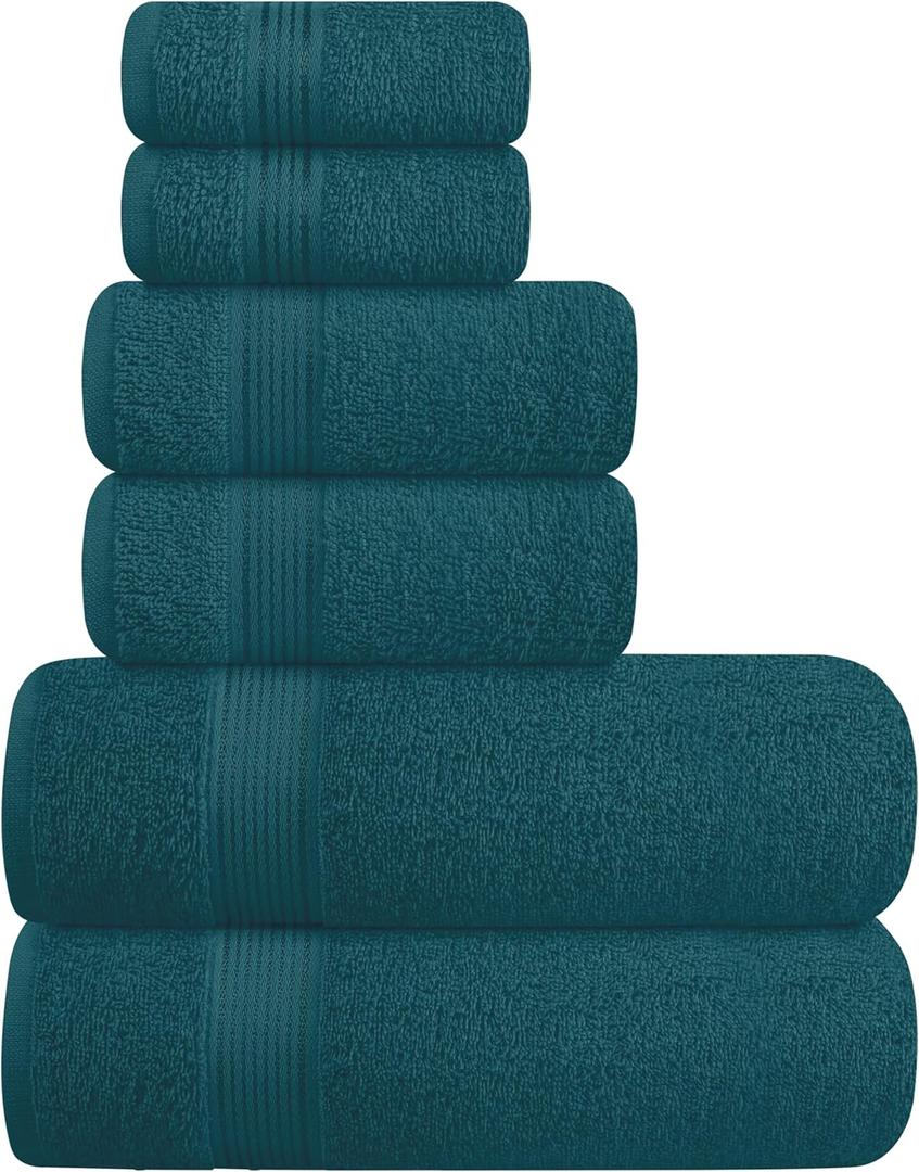 Elvana Home Ultra Soft 6 Pack Cotton Towel Set, Contains 2 Bath Towels 28x55 inch, 2 Hand Towels 16x24 inch & 2 Wash Coths 12x12 inch, Ideal Everyday use, Compact & Lightweight - Teal