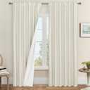 Ivory 100% Blackout Curtains, 84 Inch Living Room Farmhouse Curtains Room Darkening Back Tab and Rod Pocket Burlap Neutral Panels with White Liner, 2 Panels, 3,45ft x 8ft
