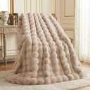 L'AGRATY Faux Fur Throw Blanket: 50" x 60" Luxury Soft Fluffy Rabbit Fur Blankets Twin for Couch Bed Sofa - Cozy Plush Bubble Blankets for Winter: Flannel Fleece Decorative Blanket(Light Linen)
