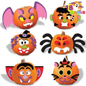 JOYIN 18 Packs Halloween Craft Foam Stickers, Arts Activities Party Supplies, Kids Party Favors, Pumpkin Decorating Kit, Jack O Lantern Face Sticker in 6 Funny Designs, Pumpkin Decor School Game