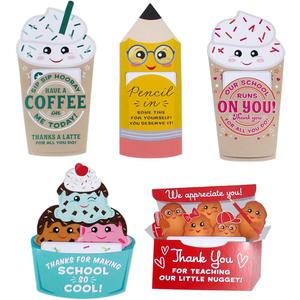 Teacher Appreciation Gift Card Holders, 10 cards - 2 of each design, End of the Year Teacher Gifts, Back to School, Employee or Staff Gifts, 5" x 7", pre-cut to perfectly fit any gift card