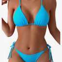 Women's Sexy Halter Thong Bikini Tie Two Sides Bottom Triangle Bikini Swimsuits, S
