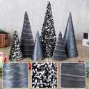6 Pcs 12" 10" 6" Christmas Cone Tree Decoration Christmas Glitter Table Tree Farmhouse Tree Tiered Tray Ornament Xmas Tree for Home Holiday Entryway Tabletop Tree Centerpiece Decor (Black and Gray)