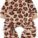 PUPTECK Soft Fleece Dog Pajamas for Small Medium Dogs, Dog Onesie Puppy Sweaters Clothes Jumpsuit PJs, Cute Jammies Cat Coat Pet Costume Apparel (CHEST 18", BACK 12"), Brown(Leopard Print)
