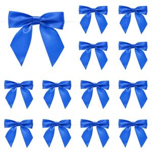 MECCANIXITY 30 Pcs Pre-Tied Bows Satin Ribbon Bows 4.5" Twist Ties Gift Bows for Craft DIY Candy Bags Christmas Wedding Decor Party Treat Bags Bright Blue