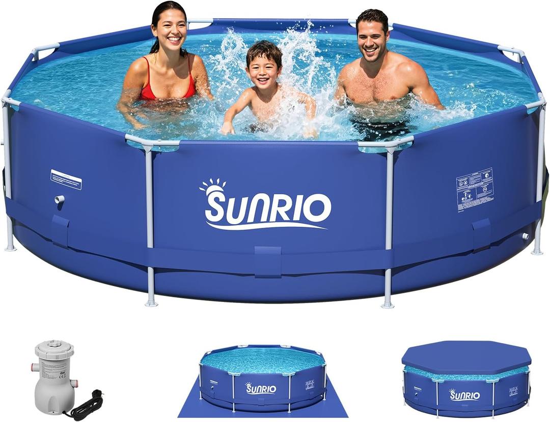 10'*30" Round Above Ground Swimming Pool for Kids and Adults Metal Frame Family Pool with 530 GPH Filter Pump Pool Cover and Ground Cover Capacity 1171 Gallon