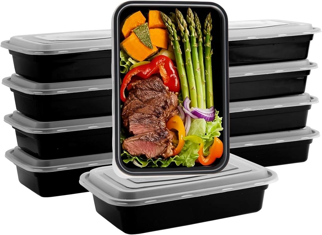 Qewro 10Pack 35oz Meal Prep Containers Disposable Food Storage Containers with Lids, 1-Compartment Reusable Food Storage Plastic Stackable To Go Boxes Microwave, Freezer, Dishwasher Safe