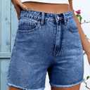 Pink Queen Women's High Waisted Denim Shorts 2026 Casual Star/Bow Frayed Hem Summer Hot Short Jeans with Pockets, M