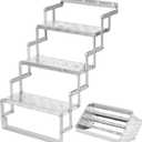 Aluminum Scissor Stairs, 3 Steps Outdoor RV Step Ladder, 18" Wide Camper Stair Ladder with Anti-Slip Surface, Portable Stairs for Travel Trailer, Silver