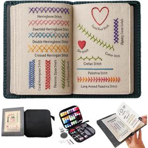 DIY Embroidery Stitch Book Kit, All Scenario Embroidery Book Sampler for Beginners, Embroidery Practice Pattern Book with 106 Stitches Sewing Set, Portable Cross Stitch Book