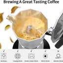 Mongdio Stovetop Espresso Maker Moka Pot, Stove Top Cuban Coffee Maker, Italian Greca Mocha Pot, 6 Espresso Cups, 10 oz - Silver