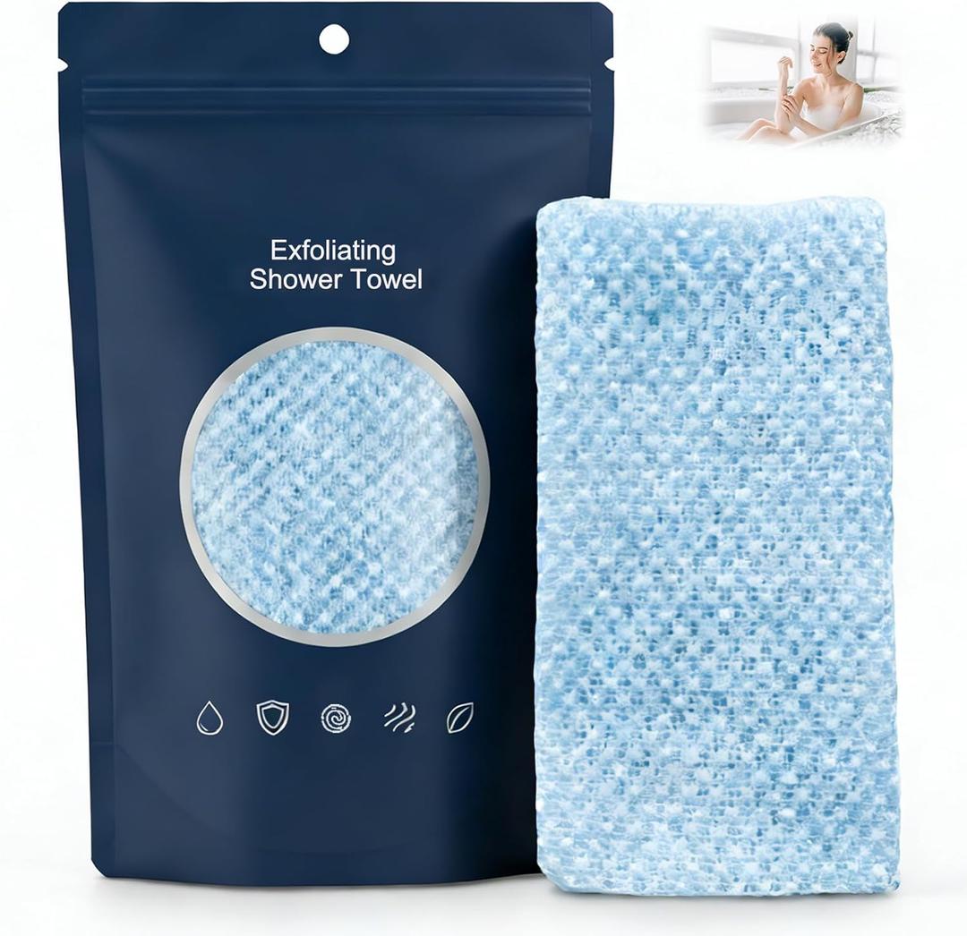 Alorin Silver Towel - Alorin's Exfoliating Shower Towel, Premium Scrub Wash Cloth for Body & Face, Exfoliating Skin Bath Towel for Men and Women (Blue)