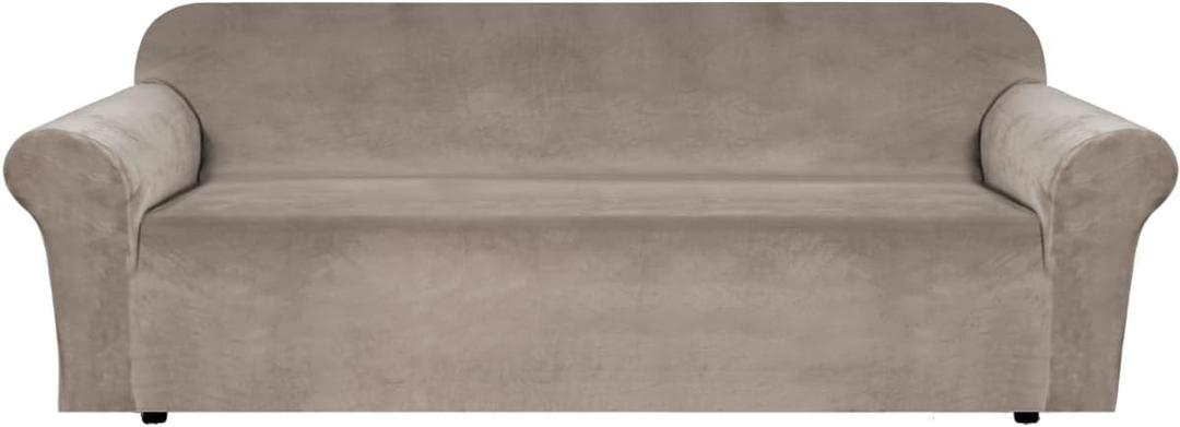 H.VERSAILTEX Stretch Velvet Sofa Covers Large Couch Covers Sofa Slipcovers Furniture Protector Soft with Non Slip Elastic Bottom, Feature Thick Comfy Rich Velour (Extra Wide Sofa 98"105", Taupe)