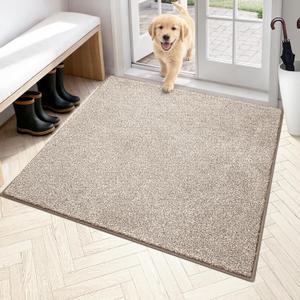 PURRUGS Dirt Trapping Door Mat 48" x 48", Non-Slip Machine Washable Entryway Rug, Dog Doormat, Indoor Front Door Mat, Super Absorbent Entry Rug for Muddy Shoes & Paws, Taupe