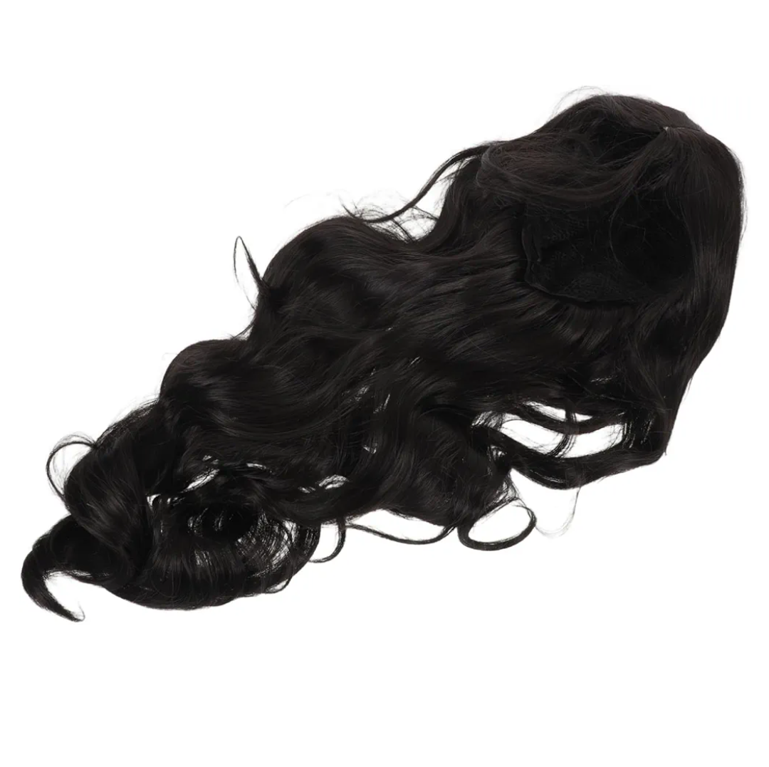 Heat Resistant Long Black Curly Wig Middle Part Synthetic Costume Wig for Adults Comfortable Natural Looking Hair for Halloween Cosplay Party Dress-up