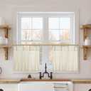 12 Inch Curtains Length,Cafe Striped Linen Farmhouse Sheer Small Window Curtains for Kitchen Bathroom,24 x 12 Inch Long 2 Panels Set (Tan)
