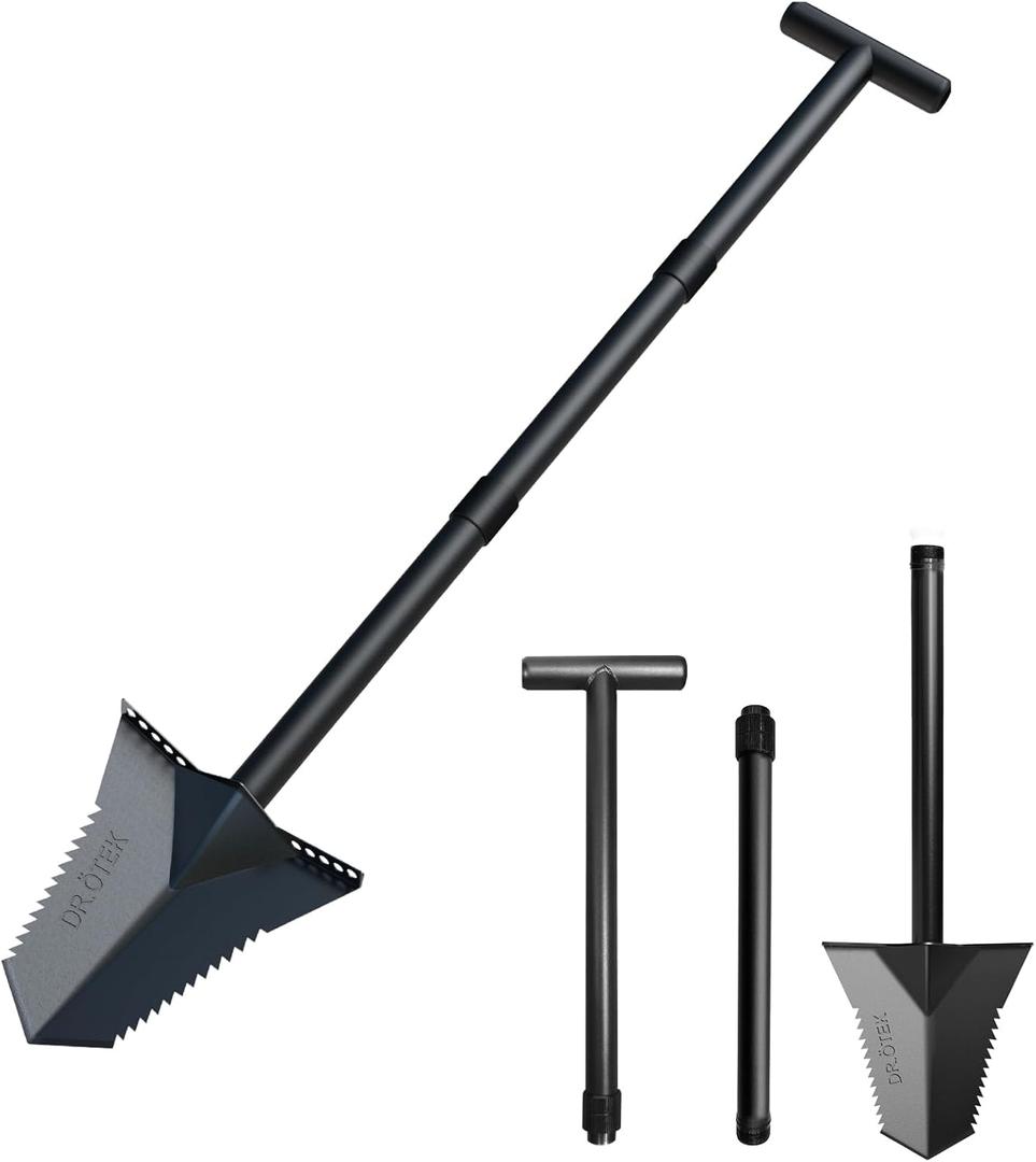 DR.TEK Spade Shovel, Heavy Duty Digging Tool T Handle, Serrated Blade, Root Cutter with Long Short Handle, Garden Spade for Metal Detecting, Transplanting, Trenching, 31 & 45 Inches, 4.5 Pounds