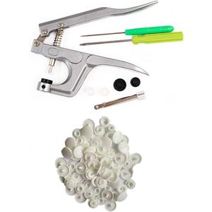 100 Complete White Plastic Snaps Hand-held Pliers Tool Installs Sizes 20, 22, 24 T5 No-Sew Button Snap Fastener Press Attacher Punch