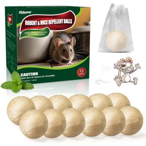 12 Pack Rodent Repellent Ball-Mouse Repellent,Natural Peppermint Oil Repels Squirrels,Chipmunks & RatsSafe for Homes & Pets, Mice Repellent for Indoor & Outdoor Use,Car Engines,Garage