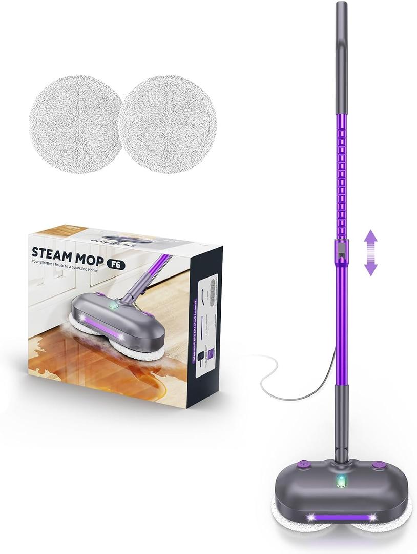 Scrub & Steam Mop with Rotating Mop Pads, All-in-One Scrubbing and Sanitizing Floor Cleaner, XL Water Tank, 23FT Cord, LED Headlights,Self-Standing for Hard Floor Laminate Marble Floors