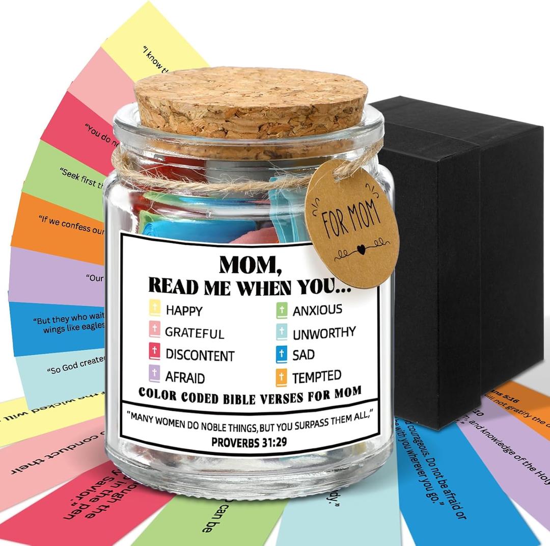Lunmon Mom's Bible Verse Jar, Christian Birthday Gifts for Mom from Daughters Son, Christian Mothers Day Gifts for Women, Read Me When Inspirational Scripture Jar Prayer Hope Decorative Glass