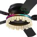 Asyko Ceiling Fans with Lights,52inch Low Profile RGB Ceiling fan and Remote Control, Dimmable, DC Reversible Motor, Noiseless, 6 Speeds, Black Ceiling Fan For Bedroom Indoor Outdoor