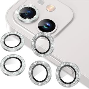 AGVEE 3+3 6 Pack for iphone 12 Pro/12/12 Mini/11 Pro Max/11 Pro/11 Camera Lens Protector, Bling Diamond & Bling Glitter Metal Ring 9H Tempered HD Glass Camera Cover, Bling-Silver
