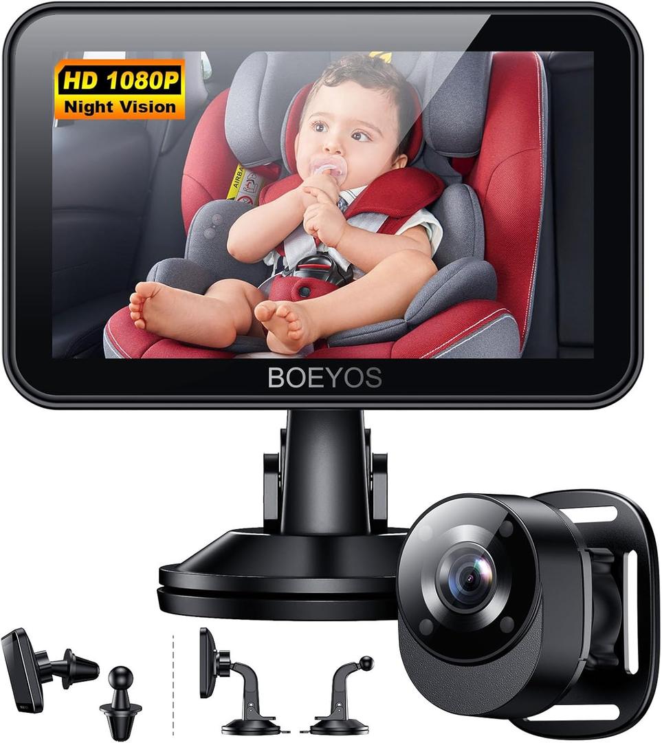 Baby Car Mirror - Baby Car Camera 4.3 inch HD 1080P - Rear Facing Car Baby Monitor with Night Vision - Adjustable View Angle, Easy Setup, Safety for Infants - Black