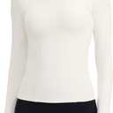 Womens Yoga Tops Long Sleeve Tight Workout Shirts Slim Fit Stretch Cream Feeling Gym Athletic Tee Crewneck (X-Large, Milk White)