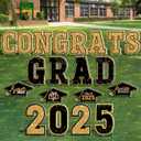 Graduation Yard Signs, 20 PCS Black Gold Congrats Grad Lawn Stakes, Class of 2025 Yard Signs with Stakes, Graduation Party Decorations Outdoor, Waterproof GRAD Yard Decor for College High School
