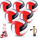 6 Pack Volleyballs Official Size 5, Waterproof Soft Bulk Recreational Volley Balls with Pump and Net Bag for Indoor Outdoor Beach Pool Water Sand Game Training Match for Beginner Teenager (Red Black)