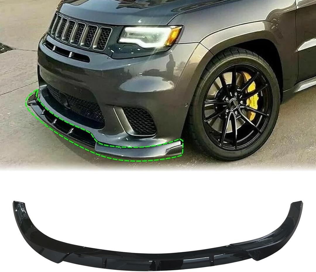SHOWSEN 3PCS Glossy Black Front Bumper Lip Compatible with 2014-2021 Jeep Grand Cherokee SRT/2018-2021 Trackhawk Front Bumper Lip Spoiler Kit