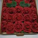 Artificial Flowers Foam Fake Roses 25pcs Red Roses with Stems for Home Decor DIY Wedding Bouquets Party Bridal Shower Centerpieces Faux Flower Arrangements Tables Decorations