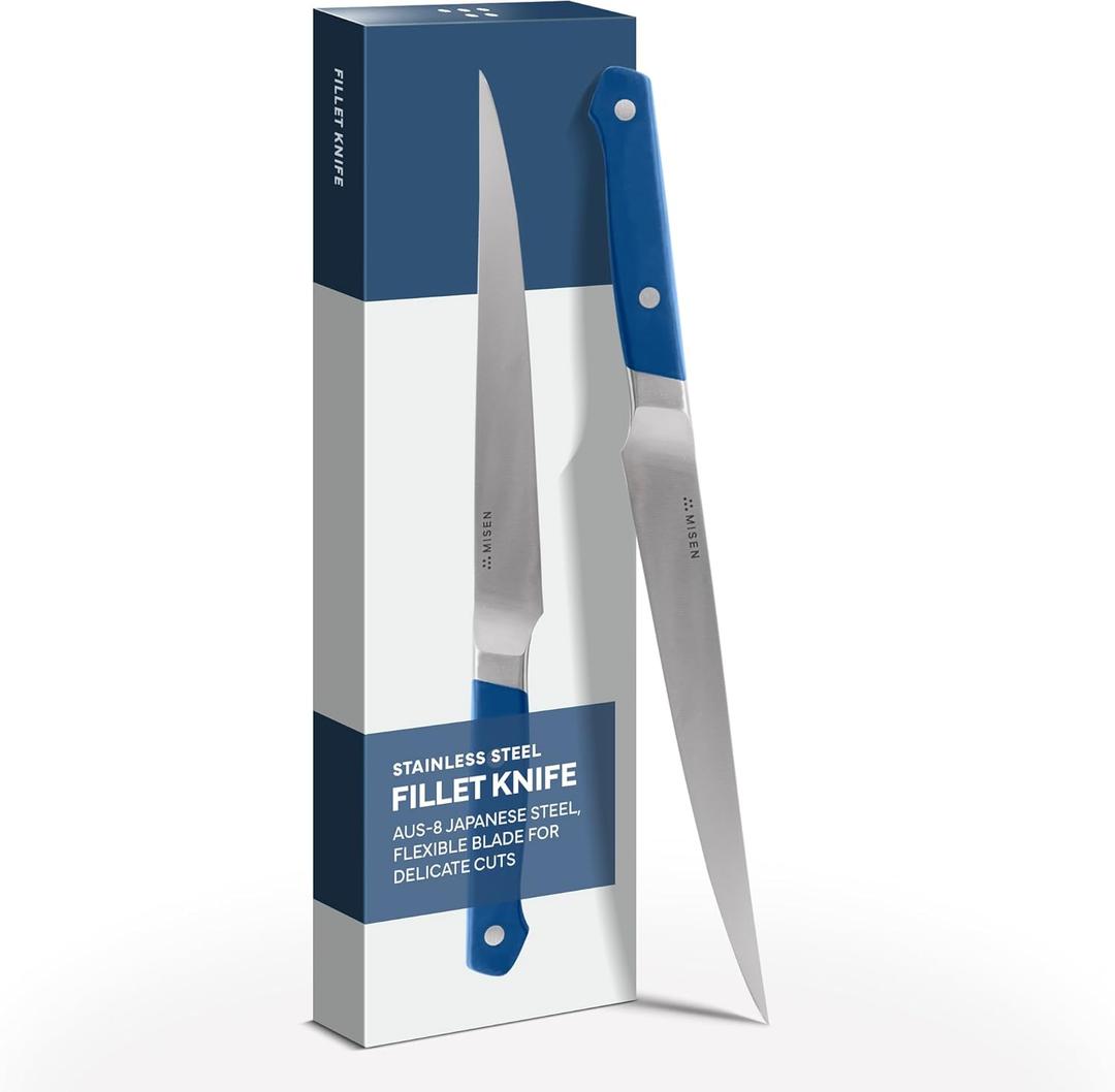 Misen 7.5" Stainless Steel Fillet Knife  Flexible Blade for Precision Fish Filleting & Meat Trimming - High-Carbon Steel for Long-Lasting Sharpness  Ergonomic Handle for Control  Blue